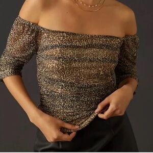 NWT Anthropologie Animal Print Off-Shoulder Blouse Size XS